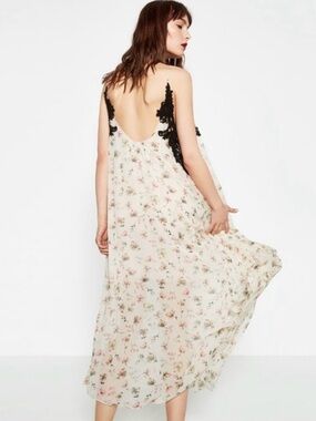 NWT Zara Studio Printed Guipure Lace Oversized Floral dress Lagenlook Sz S Boho